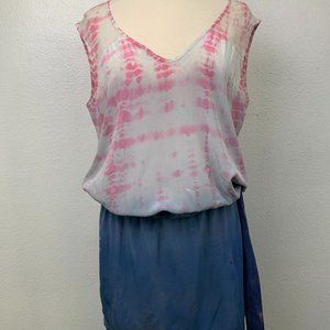 Gypsy 05 Dress S Purple Pink Tie-Dye Silk Chiffon V-Neck Blouson Mini Size‎ XS